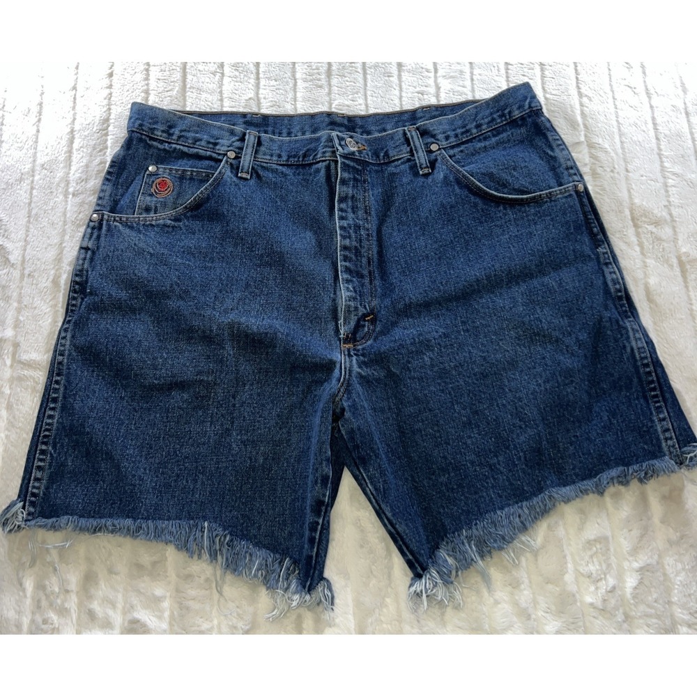 Wrangler 20X Frayed Shorts Men 39 Faded Blue Denim Jorts Cutoff Premiumâ